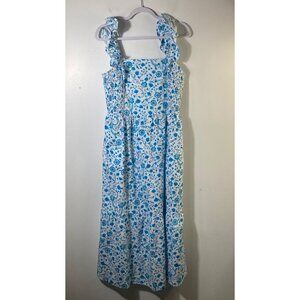 Womens Draper James Floral Smocked Sundress White Teal L‎ Cotton